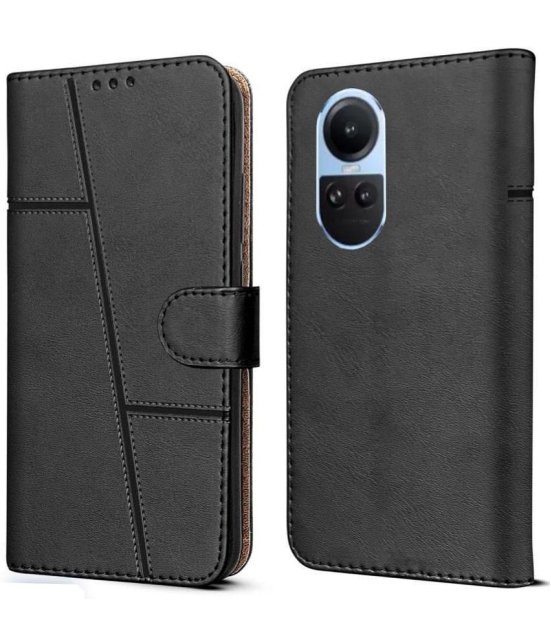 NBOX Black Flip Cover Artificial Leather Compatible For Oppo Reno 10 5G ( Pack of 1 ) - Black