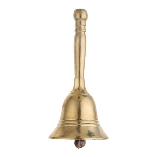 DOKCHAN Brass Plain Bell for Pooja Handcrafted Pure Brass Puja Bell with Sitting Handle for Temple Brass Pooja Bell