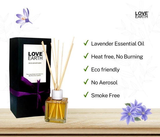 Love Earth Reed Diffuser Lavender Scent with Lavender Extracts