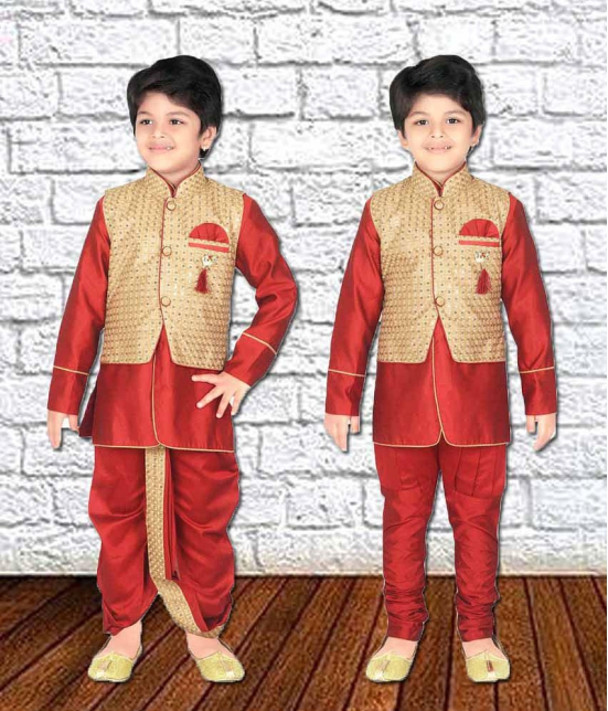 ahhaaaa Kids Indian Ethnic Waistcoat, Kurta, Breaches and Dhoti Pant Set for Baby Boys - None