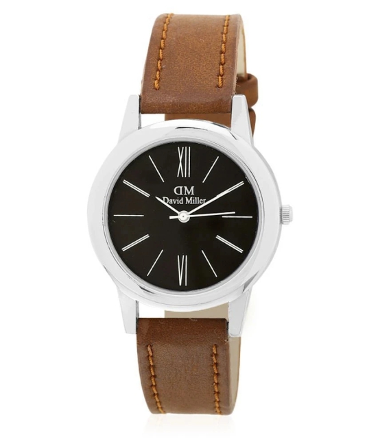 David Miller - Brown Leather Analog Womens Watch