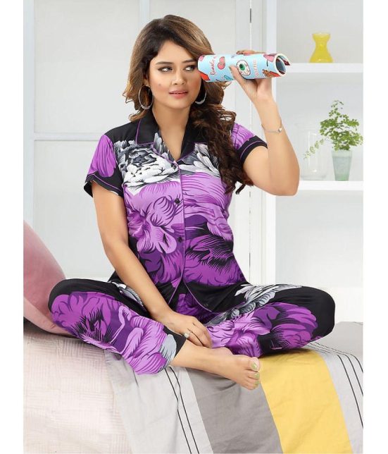 FOMTI - Purple Satin Women's Nightwear Nightsuit Sets ( Pack of 1 ) - None