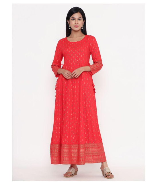 Kbz - Red Rayon Women's Flared Kurti ( ) - XL