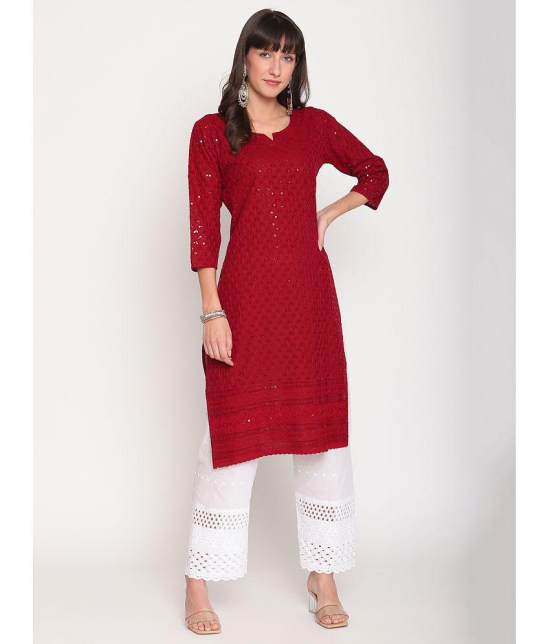 Queenley - Maroon Cotton Women's Straight Kurti ( Pack of 1 ) - XXL