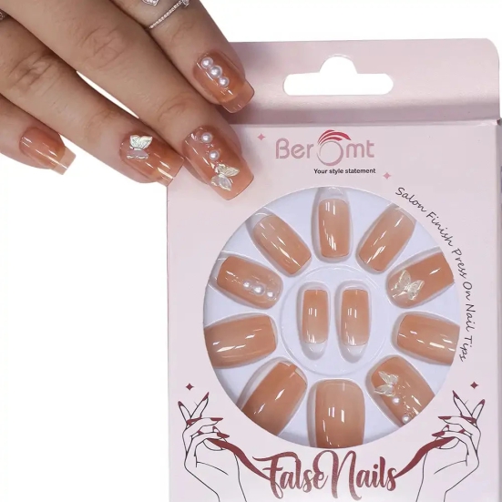 BRIDAL SINGLE STONE  NAILS (NAIL KIT INCLUDED)-Beige