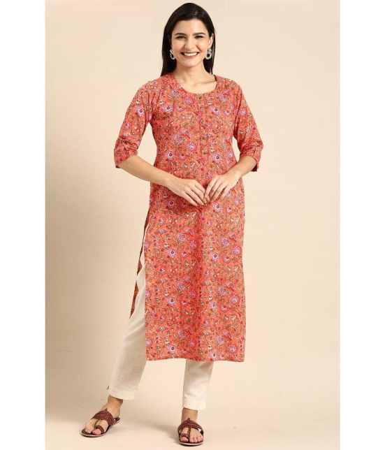 Rajnandini - Orange 100% Cotton Women's Straight Kurti ( Pack of 1 ) - None