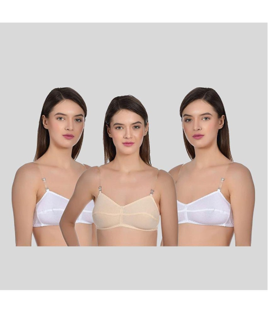 AIMLY - Cream Cotton Blend Non Padded Women's Everyday Bra ( Pack of 3 ) - None