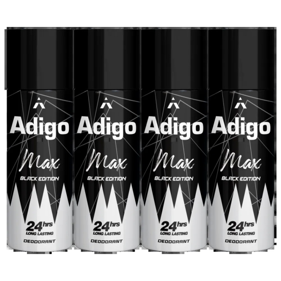 Adigo Max Black Edition Deodorant 165ml(Pack Of 4)