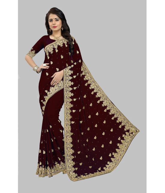 Om Shantam Sarees - Coffee Georgette Saree With Blouse Piece ( Pack of 1 ) - Coffee