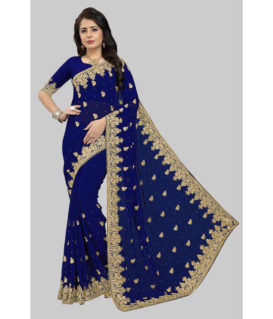 Om Shantam Sarees - Navy Blue Georgette Saree With Blouse Piece ( Pack of 1 ) - Navy Blue