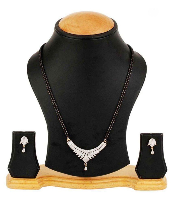 Gilher Daily Wear Fashionable American Diamond mangalsutra With Earrings + 24 Inch Double Layer Chain For Women - Silver