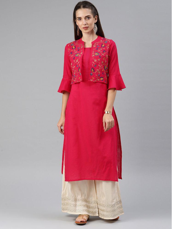 Alena - Pink Cotton Womens Jacket Style Kurti - L