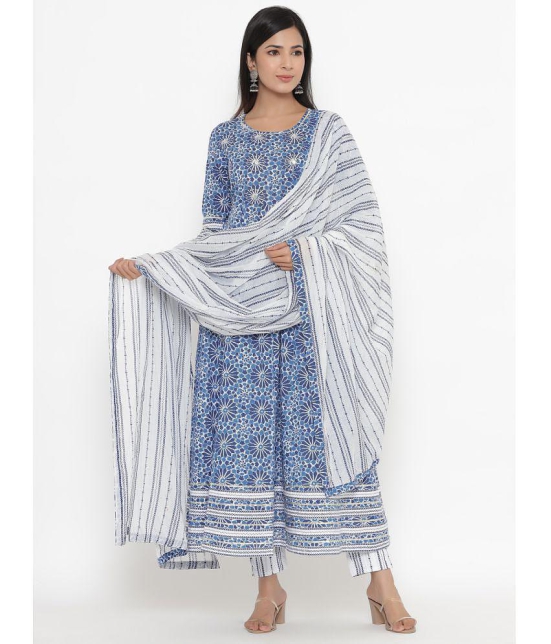 KIPEK - Blue Straight Cotton Women's Stitched Salwar Suit ( Pack of 1 ) - None