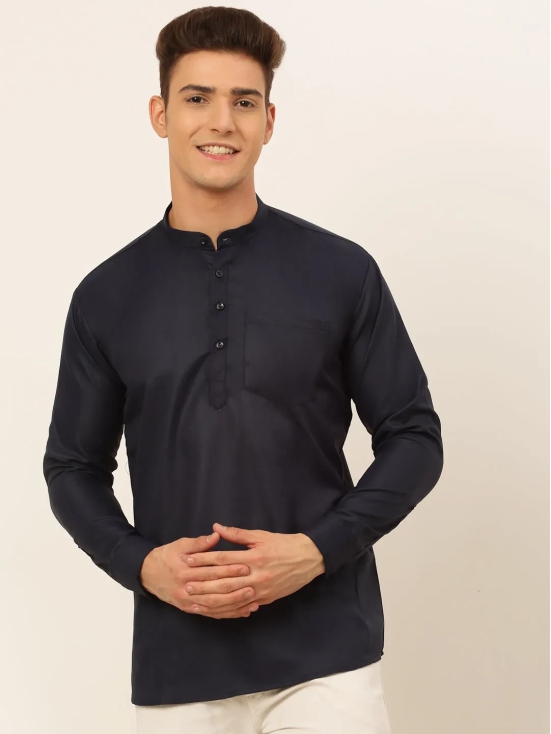 Jompers Men's Navy-Blue Solid Cotton Short Kurta-XXL / Navy-Blue