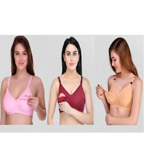 Desiprime - Multicolor Cotton Solid Womens Maternity Bra ( Pack of 3 ) - 34B