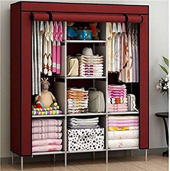 Multipurpose Collapsible and portable triple door Foldable Wardrobe/Cloth Stand/ Cloth Rack / Foldable Almirah/ Cupboard (Color As Per Stock Available)