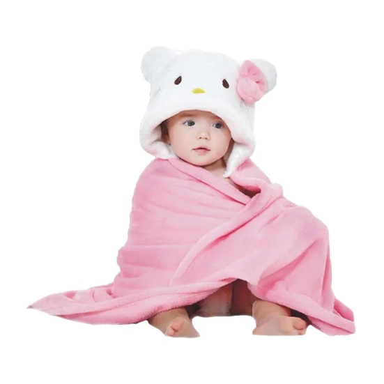 Fleece Baby Blanket with Hood Pink