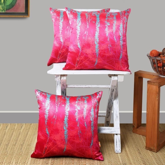 Set of 3 pcs Fuschia and Turquoise Foliage Printed cushion cover 16