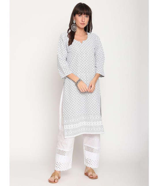 Queenley - Grey Cotton Women's Straight Kurti ( Pack of 1 ) - XL