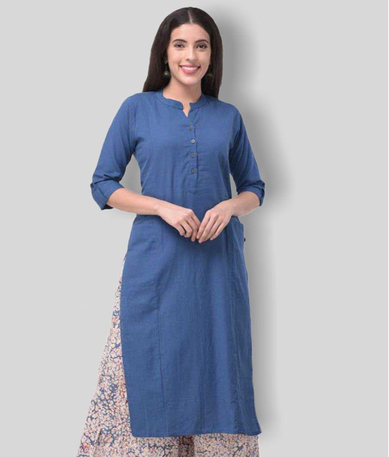 Pistaa - Blue Cotton Women's Straight Kurti ( Pack of 1 ) - S