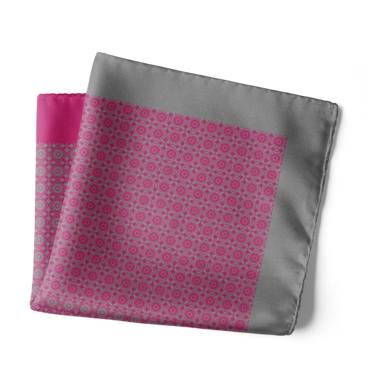 Chokore Magenta & Silver Silk Pocket Square -Indian At Heart line-18x18