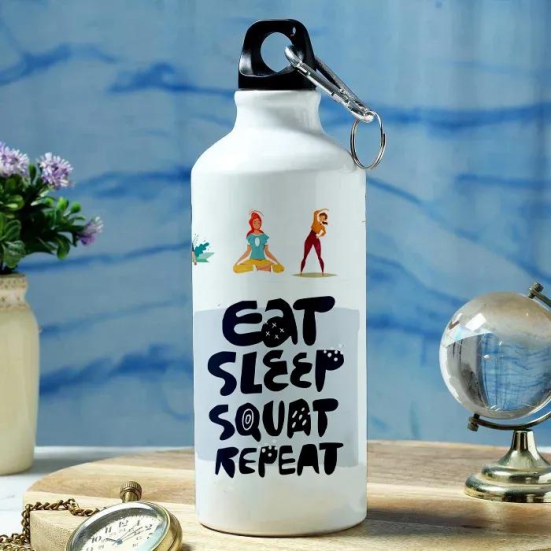 Modest City Beautiful Gym Design Sports Water Bottle 600ml Sipper (Eat Sleep Squat Repeat)