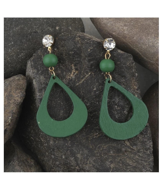 SILVER SHINE Elegant Diamond Light Weight Dangle Wooden Earrings for Girls and Women. - Green