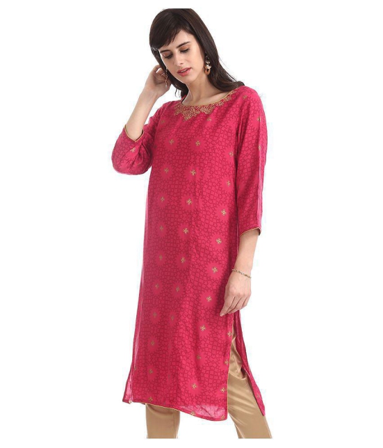 Karigari - Pink Rayon Women's Straight Kurti - L