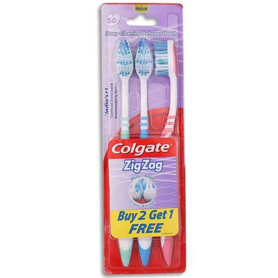 Colgate Zigzag Medium Bristle Toothbrush - 3 Pc (Buy 2 Get 1 Free)