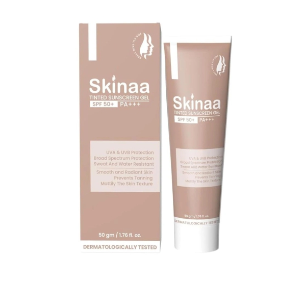 Skinaa Tinted Sunscreen SPF 50 PA+++, UVA & UVB Protection, Broad Spectrum, Sweat and Water Resistant, Radiant Matte Finish, Non Comedogenic and No White Cast For All Skin Type - Women & Men 50ml