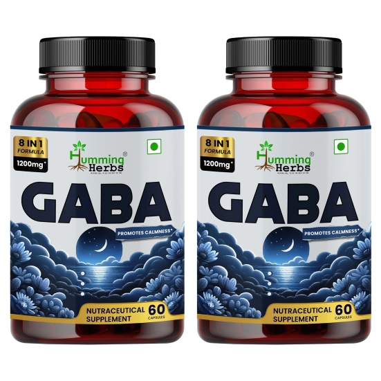 Humming Herbs GABA Calm Support - Natural Sleep Aid, Stress Relief, Mood Enhancer with L-Theanine, Valerian, Chamomile, Passionflower, Melatonin - Non Habit Forming - 60 Capsules - Pack of 2