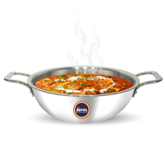 Softel Tri-Ply Stainless Steel kadhai with Removable Handle | Gas & Induction Compatible | Silver | 1 Pc 26 cm