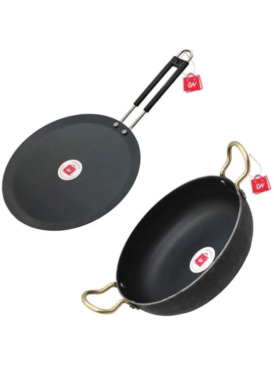 LAZYWINDOW Iron Tawa & Kadhai Black Iron No Coating Cookware Sets ( Set of 1 )