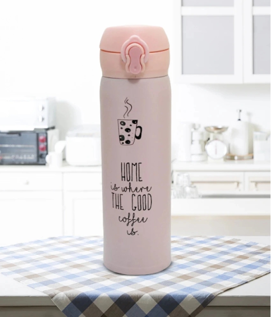 Mobaccs Flip Top Stainless Steel Bottle 500 ml Hot & Cold Water Bottle Flask - Pink