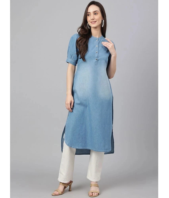 Janasya - Light Blue Denim Womens Straight Kurti ( Pack of 1 ) - None