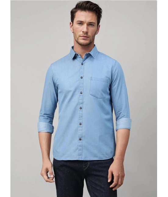 UrbanMark 100% Cotton Slim Fit Solids Full Sleeves Mens Casual Shirt - Light Blue ( Pack of 1 ) - None