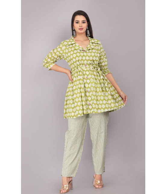 HIGHLIGHT FASHION EXPORT - Green Shirt Style Cotton Womens Stitched Salwar Suit ( Pack of 1 ) - None