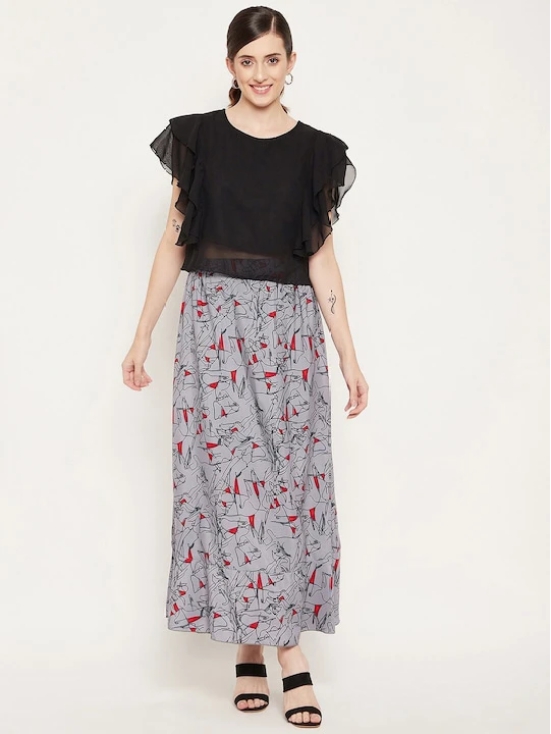 Women Black & Grey Top with Skirt