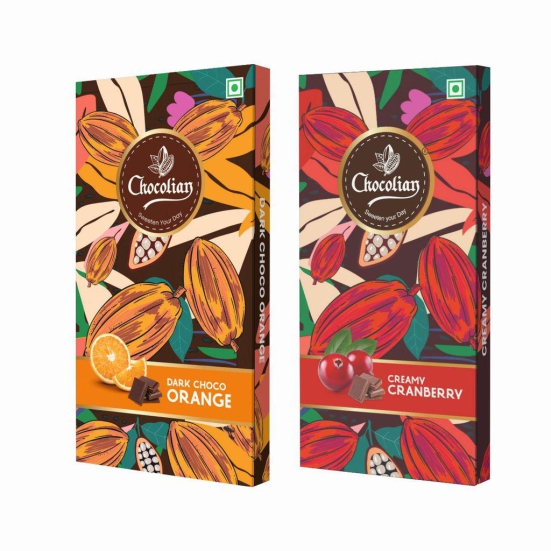 Chocolian Bakers Dark Chocolate with Orange & Creamy Cranberry | Dark Chocolate | 100% Veg | Eggless | Pack of 2