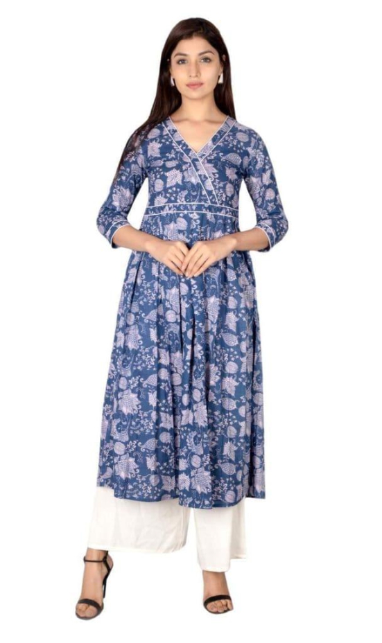 JAIPURETHNICWEAVES Women's Cotton Cambric Printed Anarkali Kurta (Blue)