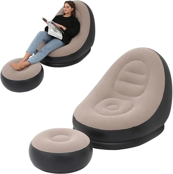 Inflatable Lounge Chair for Adults Flocking Air Couch Sofa for Gaming Bedroom Indoor Outdoor AIR SOFA CHAIR SOFA Inflatable Air Chair Footrest Stool Furniture