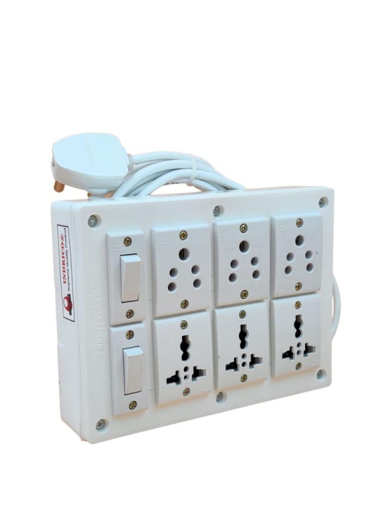 INDRICO PVC 2000W 6 Way Electrical Power Outlets with Switch (Pack of 1, White)