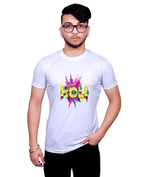 NITYANAND CREATIONS Round Neck White Holi T-Shirt for MEN-HOLI-T-SHIRT-11535-S