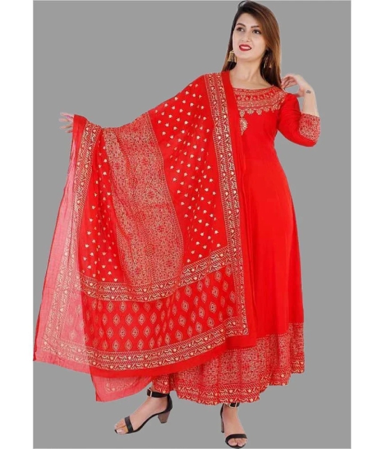 SIPET Rayon Printed Anarkali Womens Kurti - Red ( Pack of 1 ) - None