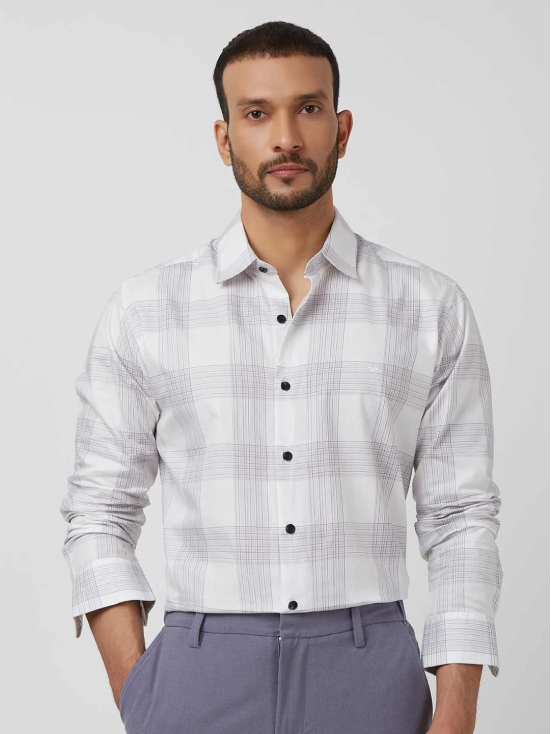 White Large Check Slim Fit Casual Shirt