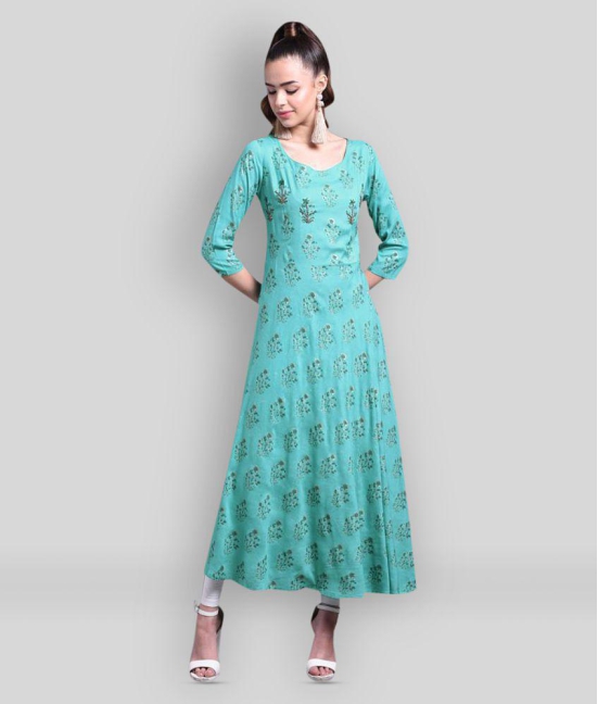 Doriya - Blue Rayon Women's Flared Kurti ( Pack of 1 ) - 3XL