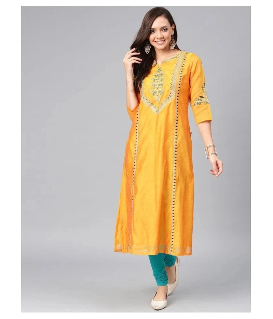 Alena - Yellow Chanderi Womens Flared Kurti - S