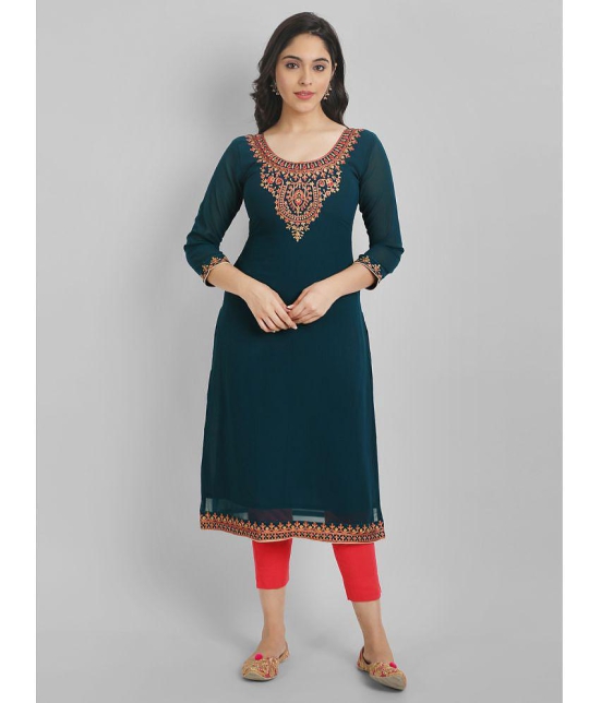 JASH CREATION - Blue Georgette Womens Straight Kurti ( Pack of 1 ) - None