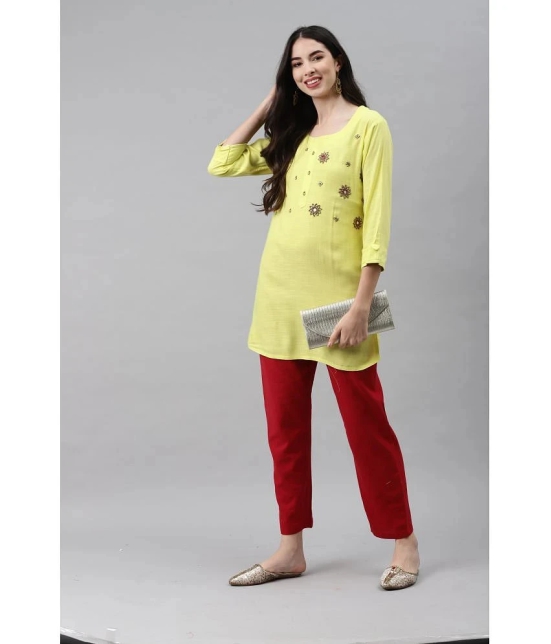 HIGHLIGHT FASHION EXPORT - Yellow Rayon Womens Straight Kurti - XL