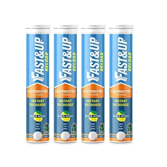 Fast&Up Reload Instant Energy and Hydration Sports Drink - Pack of 4 tubes with 20 tablets each - Lime&Lemon Flavour